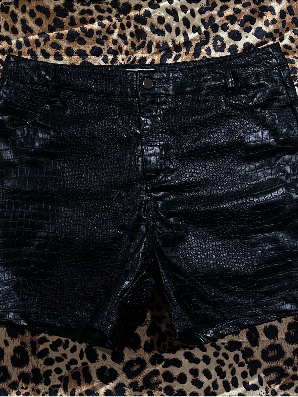 NWT WE1FIT Black Faux Leather Crocodile Shorts